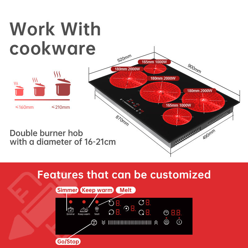 New Supply High Smart Infrared Waterproof 5 Burner Induction Cooktop with Sensor Touch Screen 8400W Built-In Electric