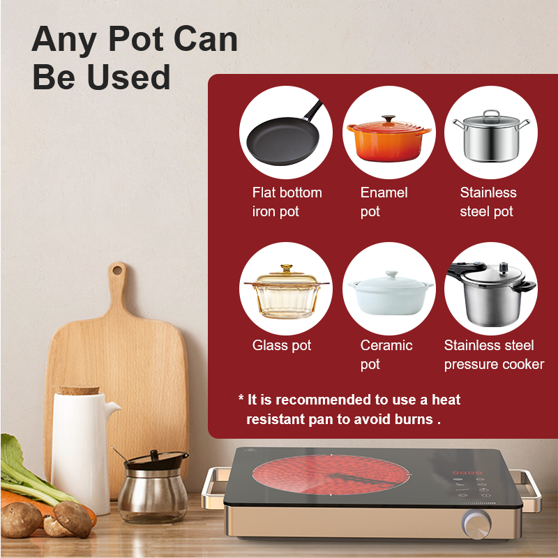 800W Infrared Digital Induction Cooker Multifunction Ceramic Cooktop with Hotpot Feature Electric Stove Hob for Household Use