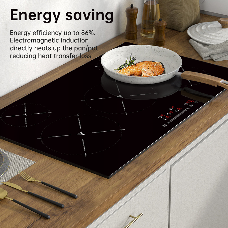 High Quality Kitchen Electric Built-in Induction Cooktop 4 Burners Black Touch Control 8000W Plastic Household Hotel Use