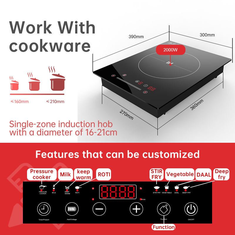 OEM Wholesale 2000W Built-in Induction Cooktop Single Focus Electric Cooker with Temperature Control Installation Type Built-In