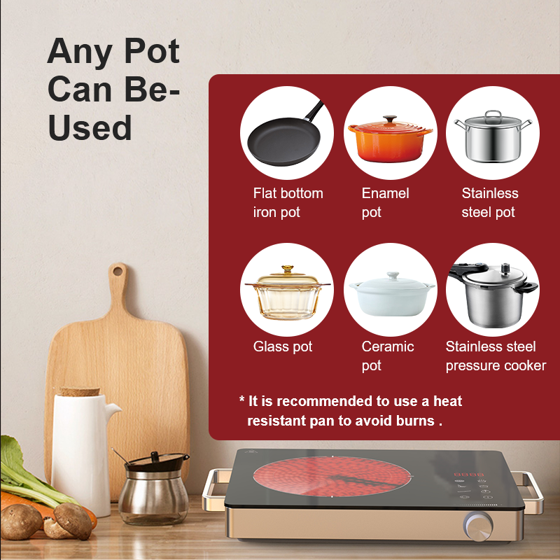 Stainless Steel Glass Top Portable Cooktop Electric Hot Plate with Touch Control 2200W Household Use