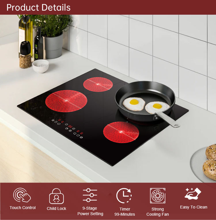 Touch Control 4 Burners Induction Cooker with Stainless Steel Surface Built-in Electric Cooktop for Household Use 6000W
