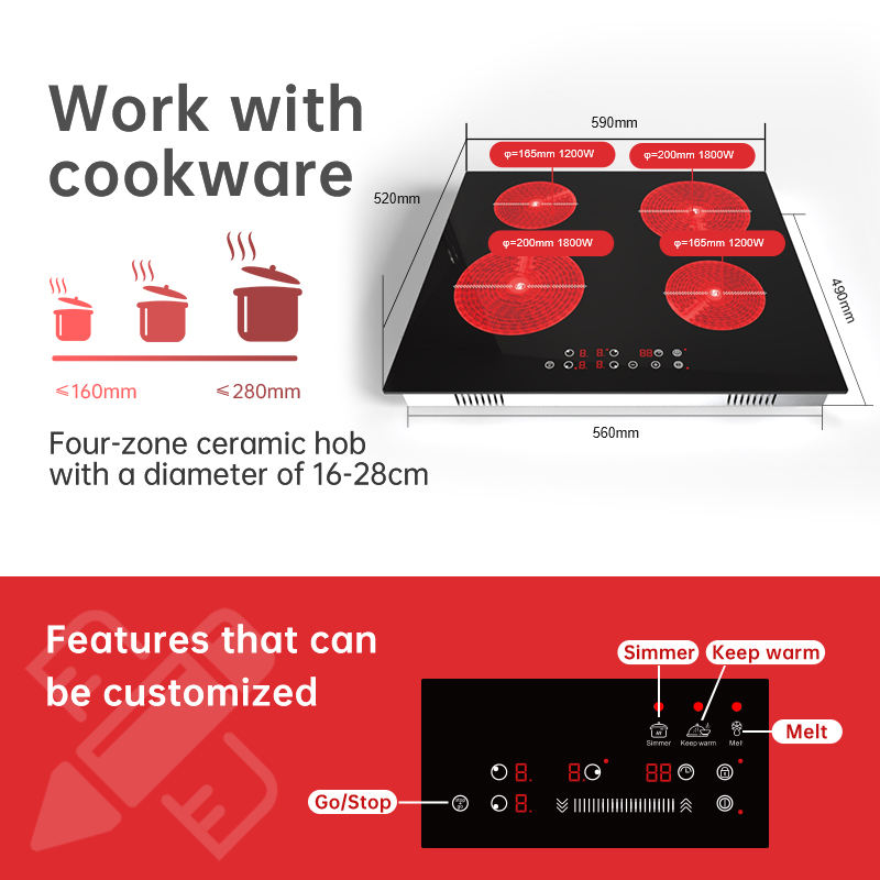 Infrared 6000W 4 Burner Built-in Electric Ceramic Cooktop for Household and RV Use