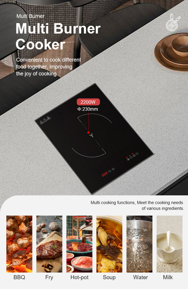 Best Price Black Glass Single Burner Electric Induction Cooker Countertop Waterproof for Car & RV Use 2000W 1 Year Warranty