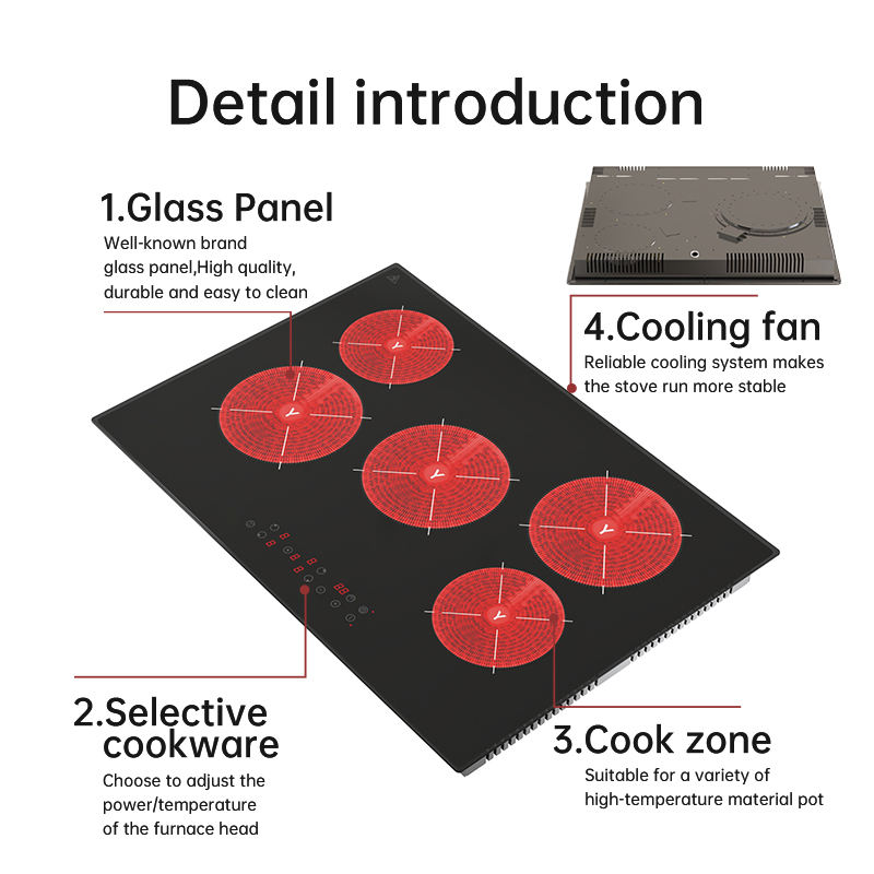 New Supply High Smart Infrared Waterproof 5 Burner Induction Cooktop with Sensor Touch Screen 8400W Built-In Electric