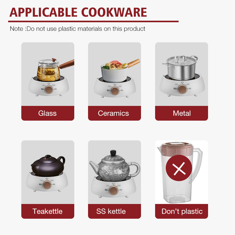 800W Household Portable Electric Single Hot Plate Cooker Coil Heating Element Touch Control Automatic Shut-Off for Outdoor Use