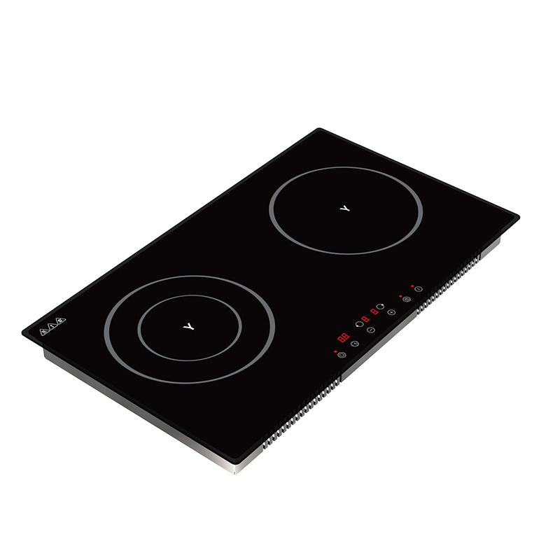 Electric Double Tempered Glass Ceramic Cooktop 4400W 220V Built-in with 2 Burners Residual Heat Indicator Timer Household Use