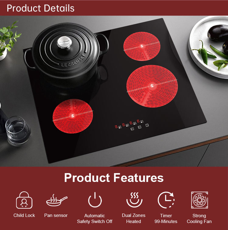 Built-in Premium Electric 6600W Glass Ceramic 4 Burner Hobs Infrared Induction Cooker with Top Household Use
