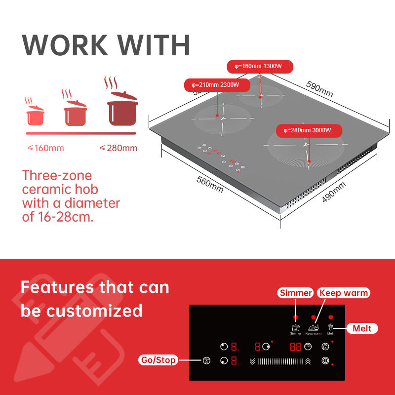 Good Quality GOLENDA Three Burners Built-in Infrared Cooker Electric Stainless Steel Cooktop 1 Year Warranty Timer Waterproof