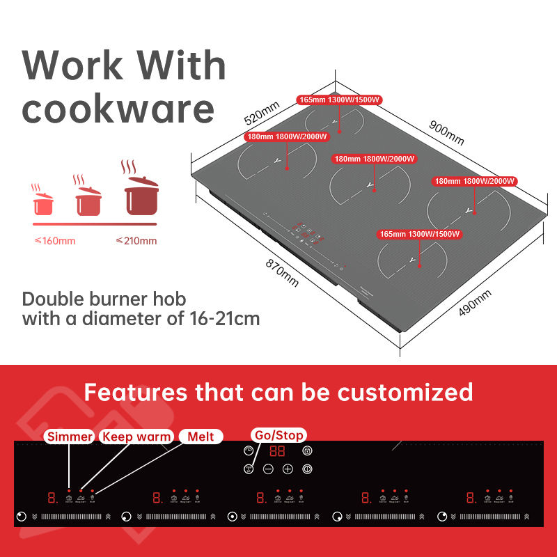 New Style High Power Built-In Household 5 Burner Smooth Ceramic Electric Cooktop Without Gas for Cooking