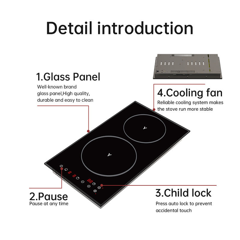 Golenda OEM Design 3000W 220V Built-In Household Electric Smooth Ceramic Cooktop Residual Heat Indicator 2 Burners 1-Year