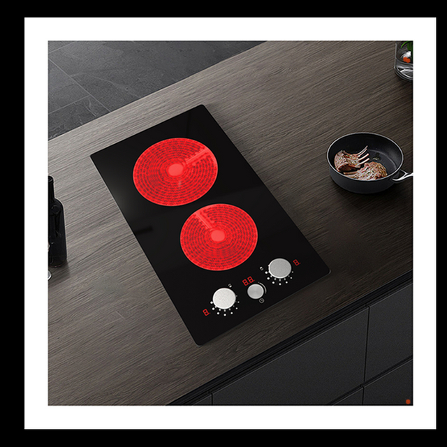 Golenda GLD-E3024 Hot Sale 3000W Built-In Household Electric Cooktop Dual Burner Knob Control Ceramic/Glass Surface Commercial