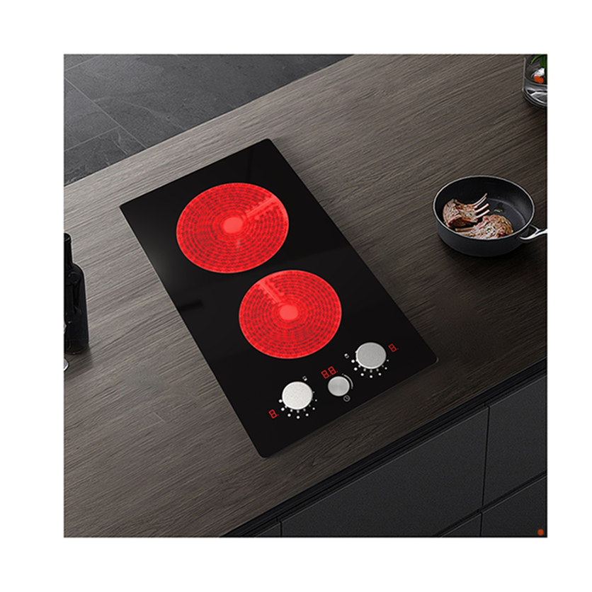 Golenda GLD-E3024 Hot Sale 3000W Built-In Household Electric Cooktop Dual Burner Knob Control Ceramic/Glass Surface Commercial