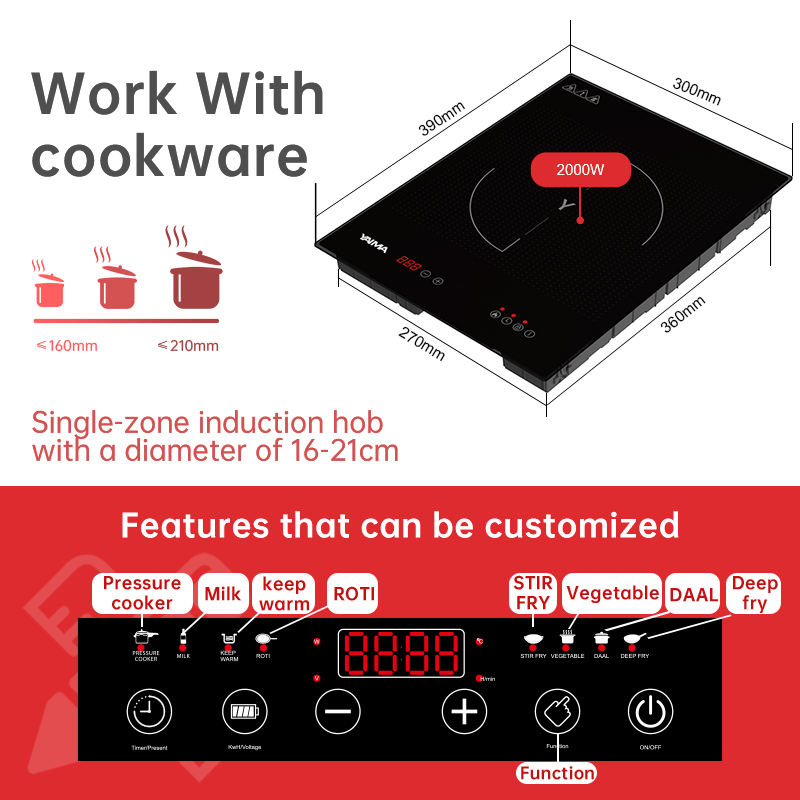 High Quality Cooktop With Black Glass Single Burner Electric Cooktop Induction Plate Cooker Built-in 2000w Electronics Stove