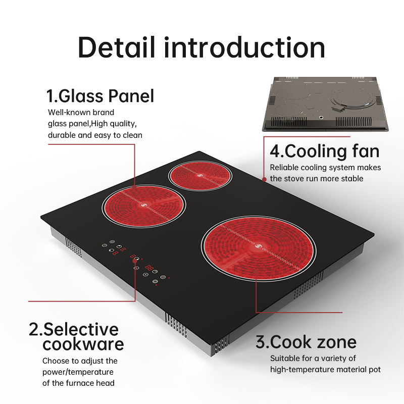 High Quality 4200W Touch Control Infrared 3-Burner Built-In Electric Ceramic Cooktop App-Controlled for RV and Household Use