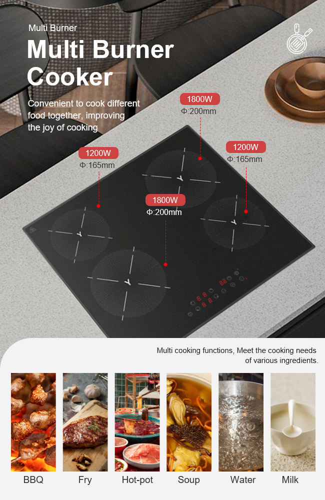 Golenda Touch Key 4 Burners Induction Cooker Built-In Household Plastic Surface 6000W Vitro Ceramic Cooktop Electric 3-Year