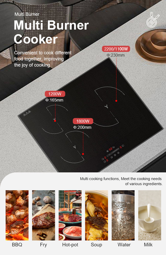 Newly Launched Electric Built-In Induction Cooktop Ultra Slim 3 Burner Touch Control 7000W 5-Year Warranty Household Use Black