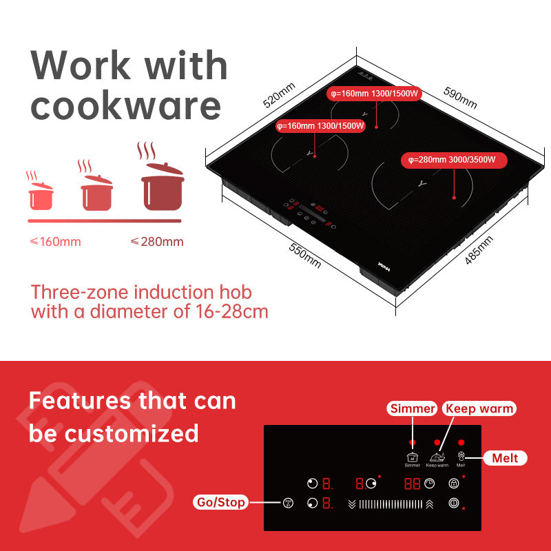 Newly Launched Electric Built-In Induction Cooktop Ultra Slim 3 Burner Touch Control 7000W 5-Year Warranty Household Use Black