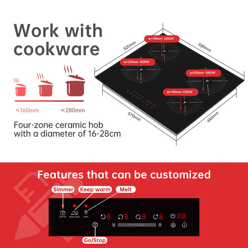 Golenda Touch Key 4 Burners Induction Cooker Built-In Household Plastic Surface 6000W Vitro Ceramic Cooktop Electric 3-Year