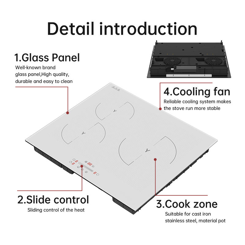 7000W High Quality Durable Built-In Induction 3 Burner Electric Cooktop Glass Surface White Color Household Use 1 Year Warranty