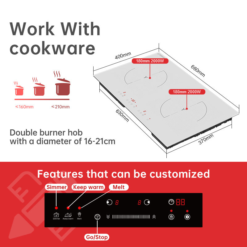 Double Hot Plate Cooktop 2-Burner Glass Panel Built-in Electric Induction Hob Kitchen Cooking Cooker