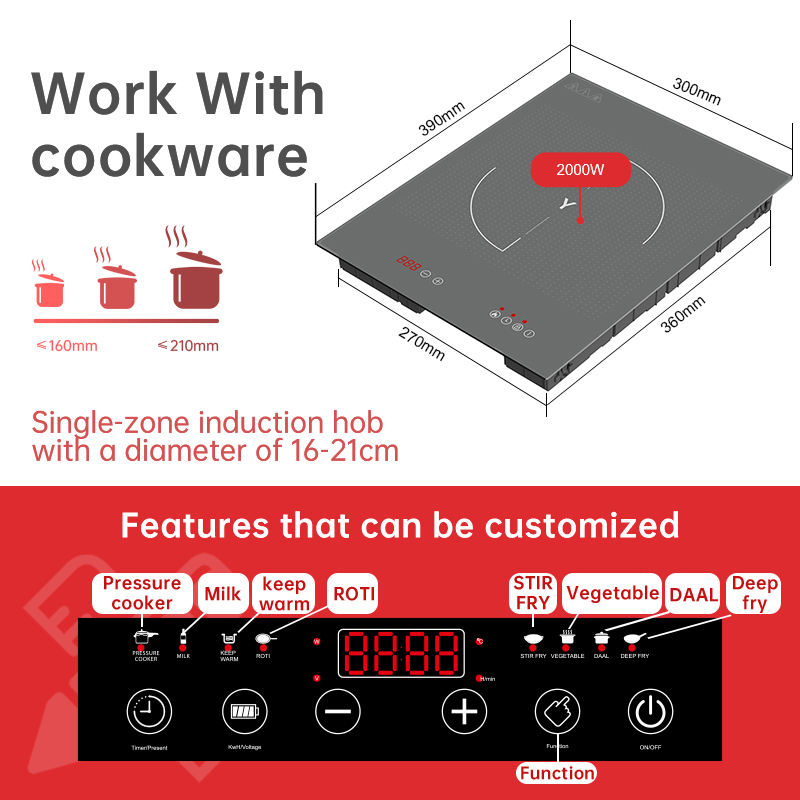 Hot Sale Induction Cooktop Electric Stove 2000W Built-in Hob Single Burner Induction Cooker Grey Glass Electric Hob