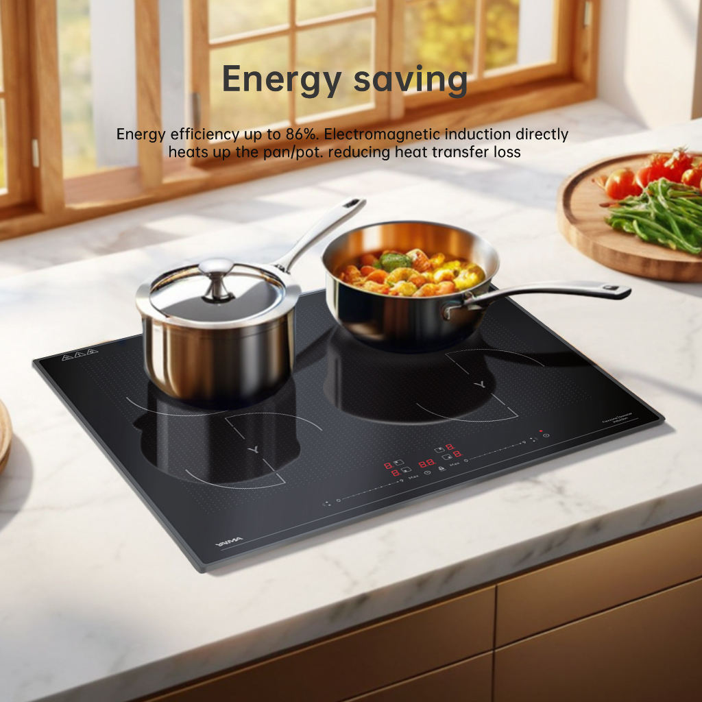 7000W Touch Control 4 Burner Induction Cooktop Built-in Ceramic Glass Electric for Household Use Class Energy Efficient 1 Year