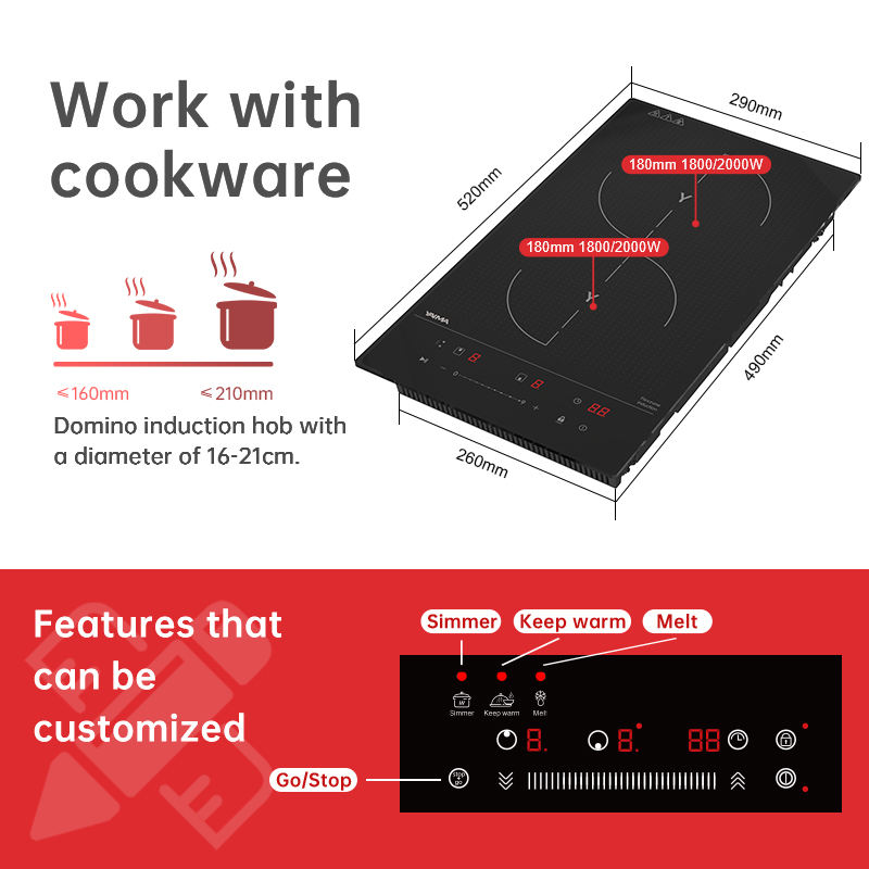 3000W 220V CE Certified Induction Cooker Hob Electric Built-in 2 Burners Kitchen Appliance