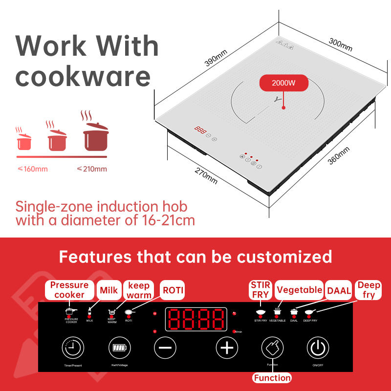 White Glass Built in Electric Cookhob Burner With Sensor Touch Screen Induction Cooktop Single Cooker
