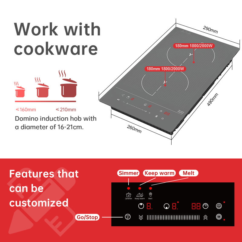 High Power 3000W Built-in Induction Cooker Electric Cooktop Stove 2 Burner Plastic Hobs 9 Stage Power Setting Temperature