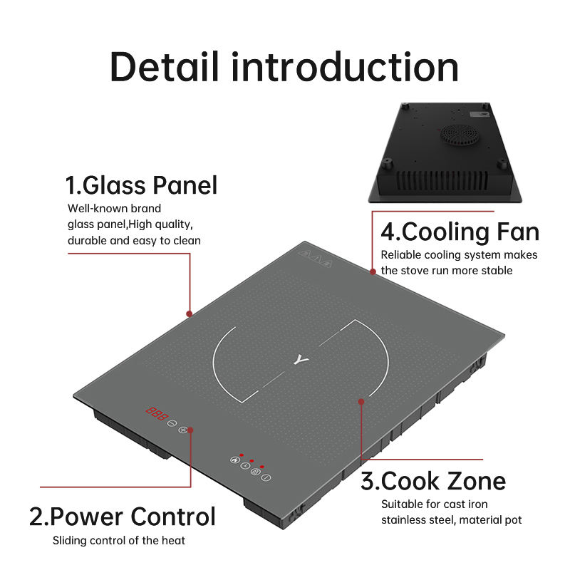 Grey Glass 2100W Electric Stainless Steel Induction Cooktop Countertop Single Burner Stove Touch Control Booster Household