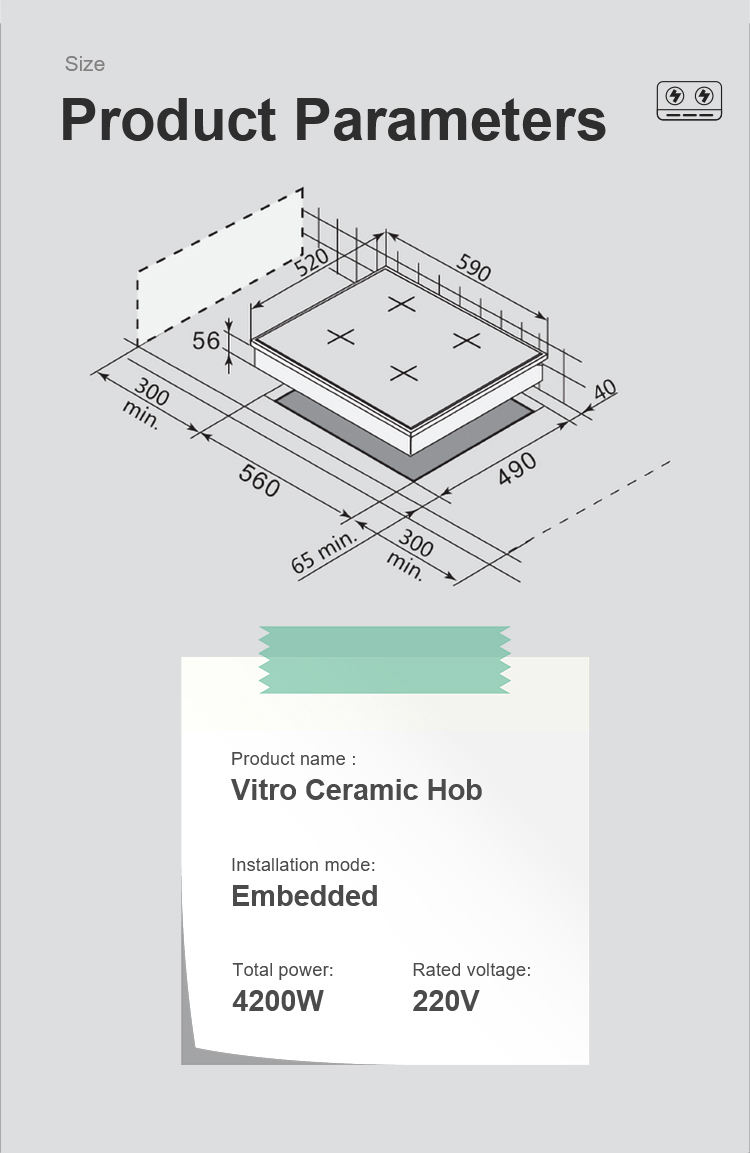 7000W Touch Control 4 Burner Induction Cooktop Built-in Ceramic Glass Electric for Household Use Class Energy Efficient 1 Year