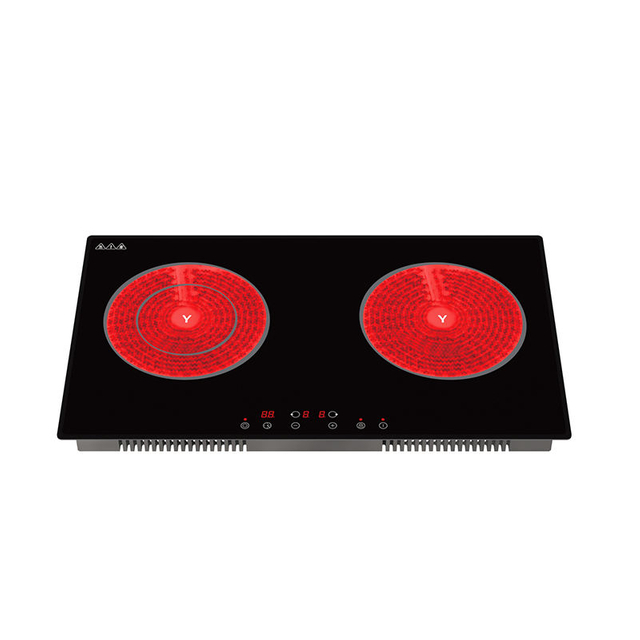 Electric Double Tempered Glass Ceramic Cooktop 4400W 220V Built-in with 2 Burners Residual Heat Indicator Timer Household Use