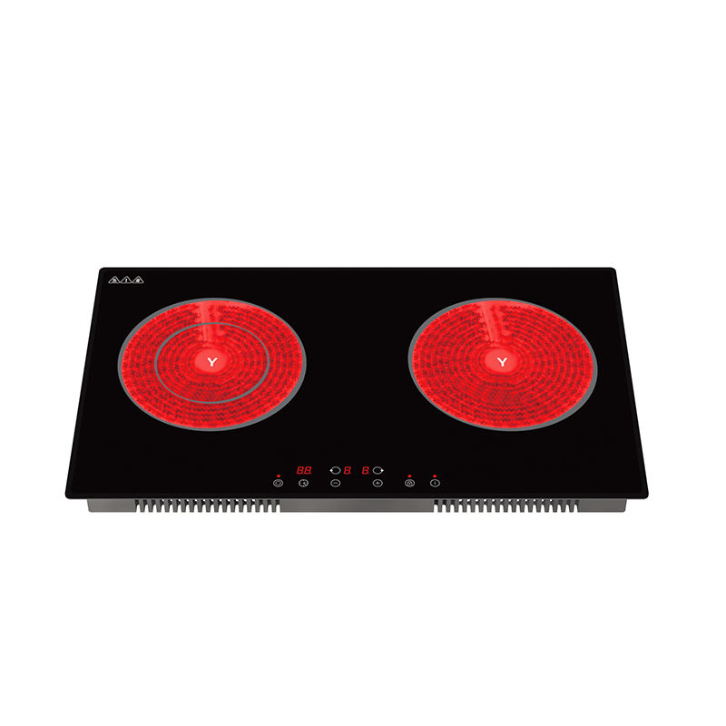 Electric Double Tempered Glass Ceramic Cooktop 4400W 220V Built-in with 2 Burners Residual Heat Indicator Timer Household Use