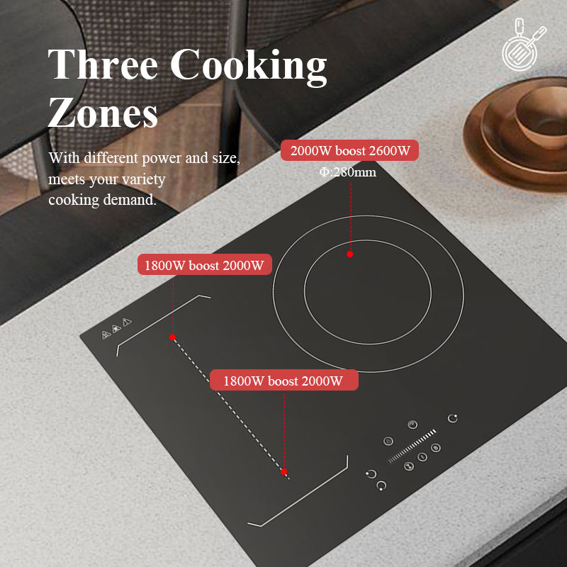 Golenda Bridge Type 6100W Built-in 3 Burner Electric Induction Cooktop with 1 Year Warranty for Commercial & Household Use