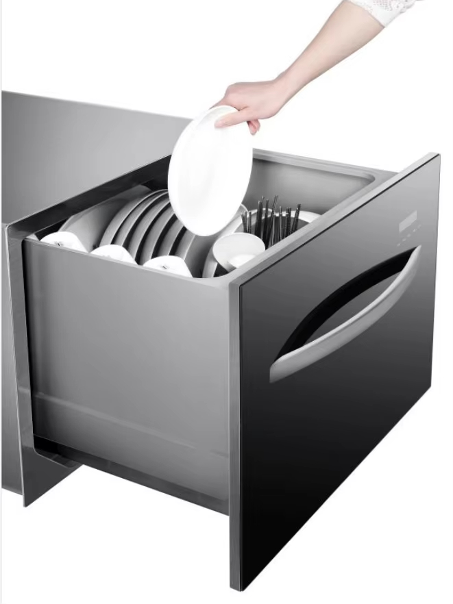 Stainless Steel Electric Drawer Dishwasher, 8-place Settings Simultaneous Cleaning, Hot Air Drying Ventilation, for Hotel Use