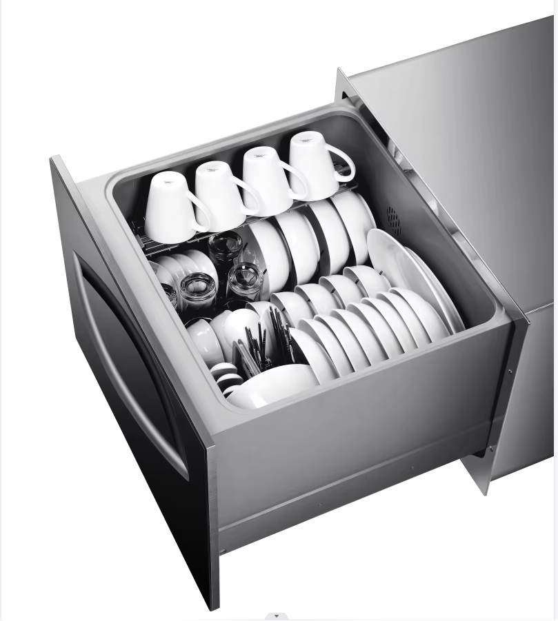 Stainless Steel Electric Drawer Dishwasher, 8-place Settings Simultaneous Cleaning, Hot Air Drying Ventilation, for Hotel Use
